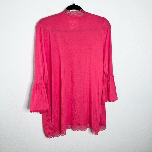 Torrid Cardigan Women 1X 14 16 Cover up Coral Pink Soft Knit Lace Trim Top HH - Picture 7 of 10